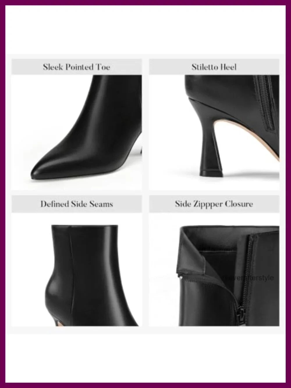 Women's Pointed Toe Stiletto Heel Ankle Boots with Side Zippers, PU Leather